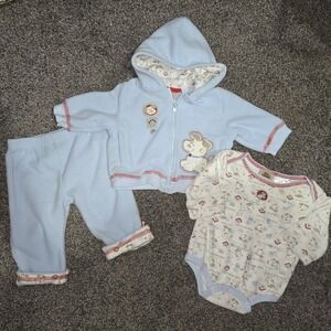 Vtg Baby Grand 3 Piece Set‎ Body Suit Sweatshirt Pants Fleece Blue 3-6 Months